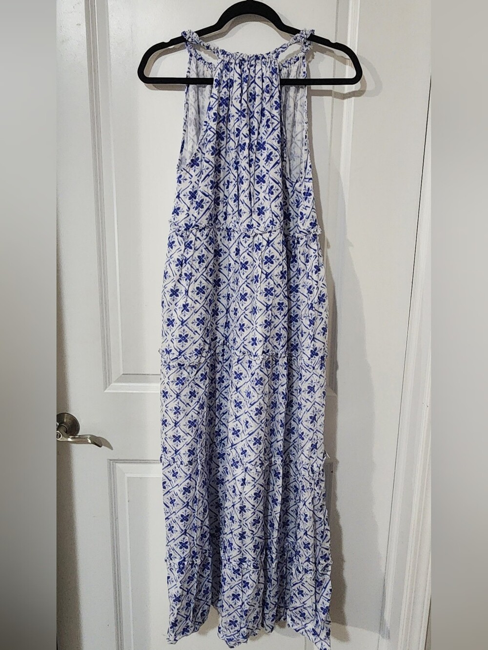 Caroline‎ Constas Blue and White Printed Maxi Dress Has Pockets - Picture 3 of 4